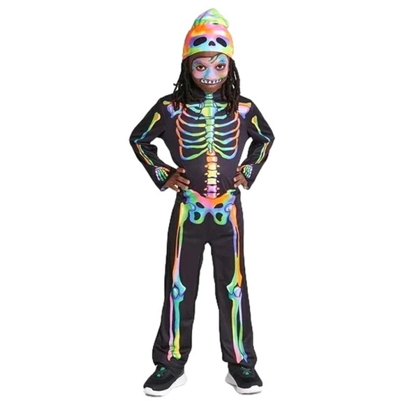 Blacklight Reactive Color Melt Skeleton Kid's Halloween Costume - Picture 1 of 1